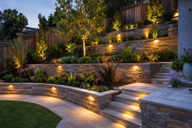 Retaining wall with integrated lighting